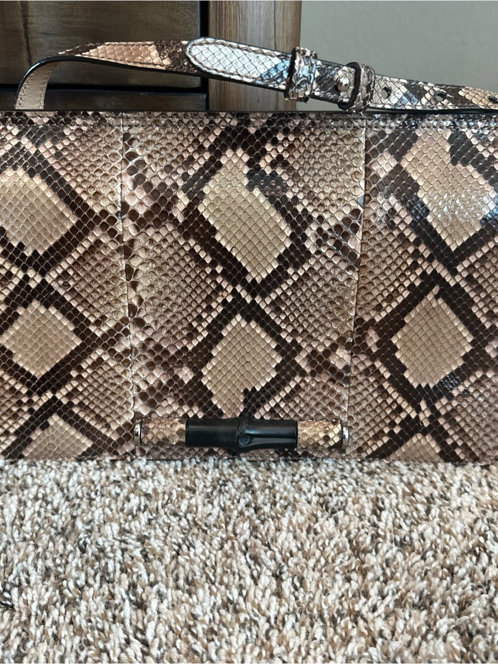 Gucci Brown Python Shoulder Bag with Bamboo accent